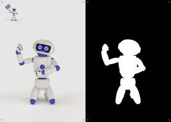 Android on his knees holds in his hand an imaginary object