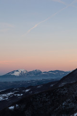 Snowy Mountain landscape in Sibillini Mounts, Italy