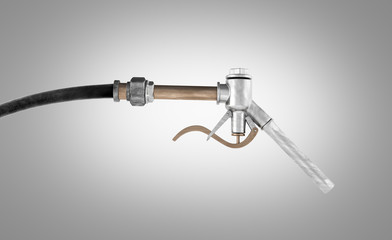retro fuel nozzle pump with hose isolated on grey gradient background 3d
