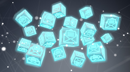 Floating cube emails illustration 3D rendering