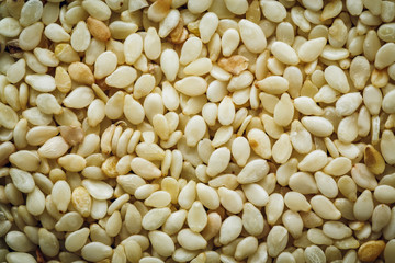 White sesame seeds macro Background