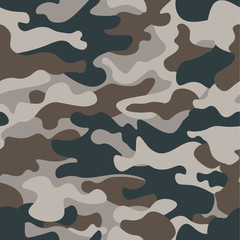 Modern fashion vector trendy camo pattern.Classic clothing style masking camo repeat print. Green brown black olive colors forest texture. Design element. Vector illustration.