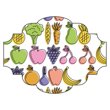 frame with fruits and vegetables pattern background