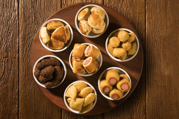 Mixed brazilian snack on the table.
