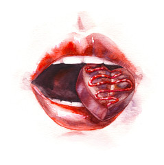 Female Mouth with Chocolate Candy