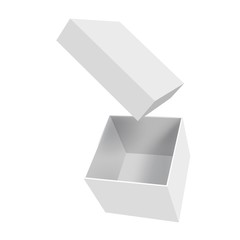 White empty box or container with an open lid isolated on a white background. Vector illustration