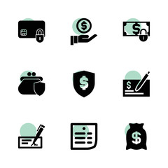Debt icons. vector collection filled debt icons set.