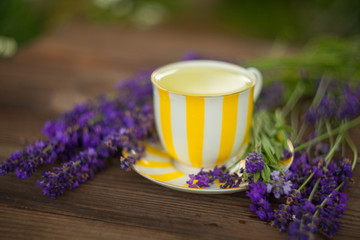 delicious green tea in a beautiful glass bowl on table