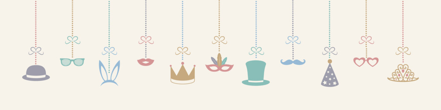 Hanging decorations for carnival, birthday party or photobooth. Vector.