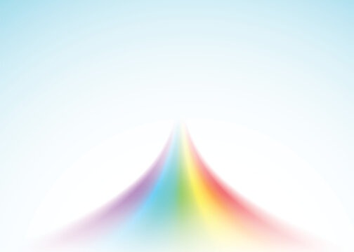 Rainbow road isolated on light blue background. Realistic rain arch