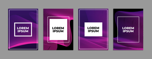 Fluid poster covers set with modern ultraviolet color. Abstract geometrical illustration with blend shapes. Set of four templates