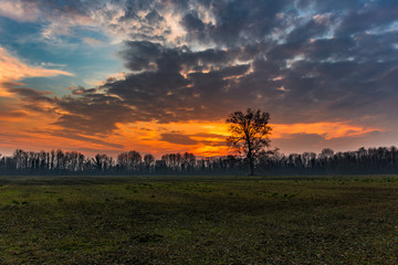 Tramonto nuvoloso in campagna