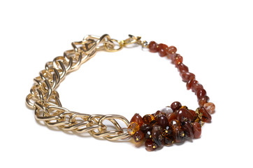 Close up view of golden necklace