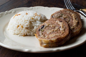 Turkish Meat Roll Seftali Kebab with rice