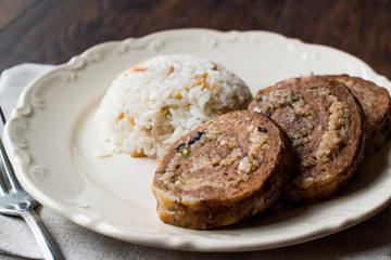 Turkish Meat Roll Seftali Kebab with rice
