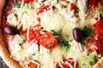 pizza with cheese fresh baked pizza coming out of the oven