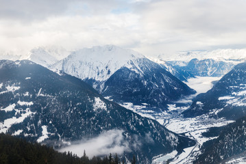 Fototapeta premium Winter view on the valley in Swiss Alps, Verbier, Switzerland