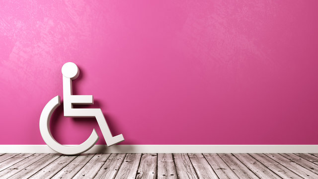 Wheelchair Symbol Against Wall with Copyspace