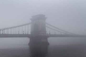 Dense winter fog in Budapest