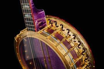Naklejka premium 5-string banjos on black background