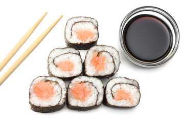 Sushi set isolated on white background top view
