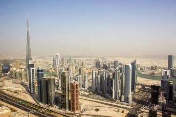 Naklejka na ściany i meble Dubai skyscrapers from a helicopter