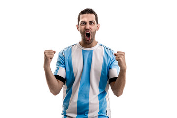 Fototapeta premium Argentina fan celebrating on white background