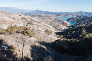 Views of Thomas Fire damage in the hills around Lake Casitas in Ojai, California