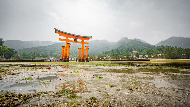 Long exposure in Miyajima, Floating Torii gate, low tide, Japan.