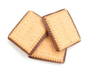 Chocolate cookies isolated on white background.