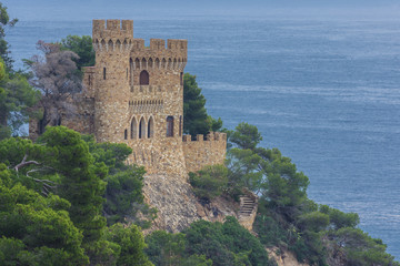 Fototapeta premium Rugged, rocky shore of the Costa Brava, Lloret de Mar,, Catalonia, Spain
