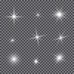 Vector set of glare lighting, twinkle lens flares.