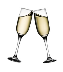 Two glasses of champagne isolated on white background