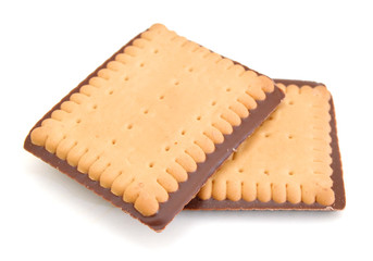 Chocolate cookies isolated on white background.
