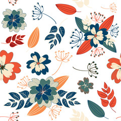 Vector illustration of vintage flowers seamless pattern