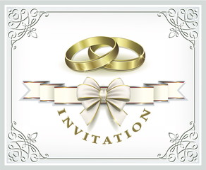 Wedding invitation with rings and decorative bow