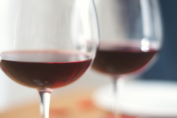Wine glasses on dinner table
