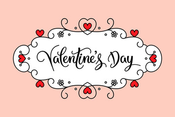 Happy valentines day greeting card and typography with red heart icon - love symbol. Vector frame design for poster or wedding invitation. Vintage background. Holiday lettering text. Isolated. EPS 10