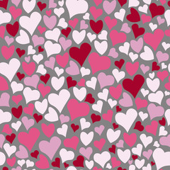 Seamless doodle pattern. Vector background with pink hearts