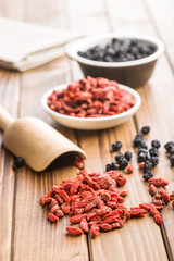 Dried chokeberries and goji berries.