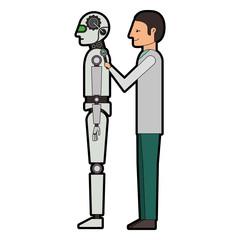 scientist repairing humanoid robot