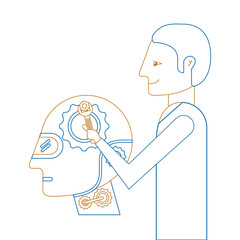 scientist repairing humanoid robot vector illustration design