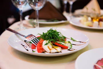 Served table in the restaurant