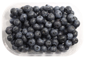 Blueberry package isolated on a white background with a clipping path. View from top.