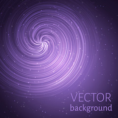 Ultra violet cosmic abstract background. Spiral and sparkling particles vector illustration. Easy to edit design template.