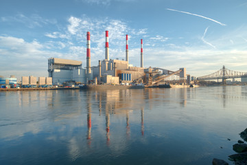View of the industrial landscape of Long Island City in Queens from Roosevelt Island, NYC