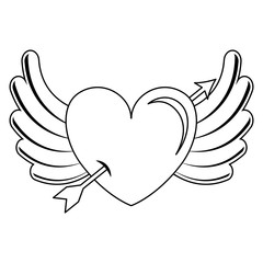 heart love with arrow and wings vector illustration design