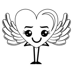 heart love happy with wings kawaii character vector illustration design