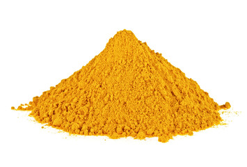 Turmeric powder isolated on a white background. Curry powder. Curcuma.