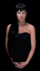 mysterious portrait of a girl in the dark, in the fog